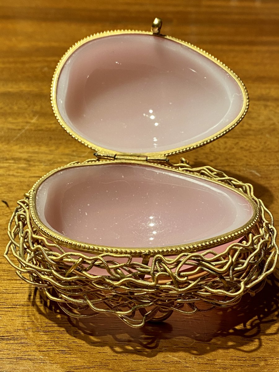 Egg Shaped Box In Pink Opaline Mid XIXth Napoleon III Period.-photo-8