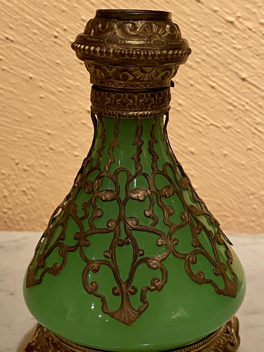 Important Pair Of Flasks In Green Opaline Mounted Gilt Bronze XIXth Napoleon III.-photo-7