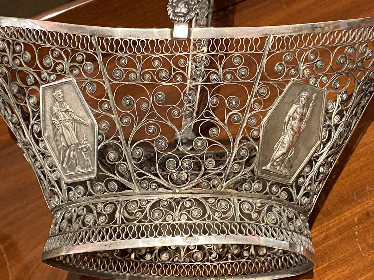 Rare Pair Of Basket Baskets In Sterling Silver Early XIXth 1st Empire Period.-photo-2