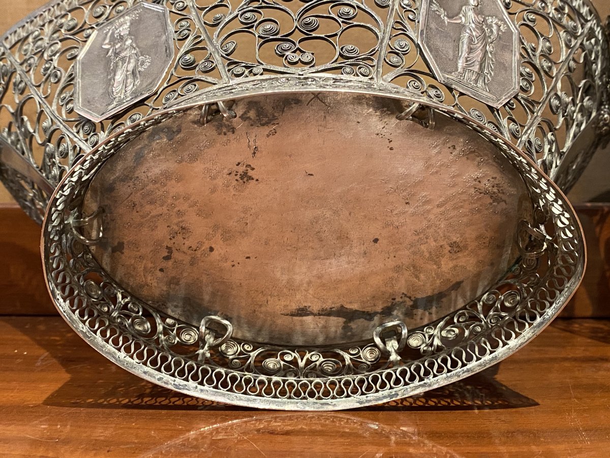 Rare Pair Of Basket Baskets In Sterling Silver Early XIXth 1st Empire Period.-photo-4