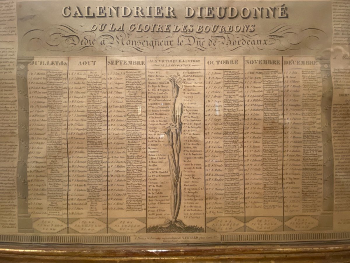 Gravure Calendrier Dieudonné Ou La Gloire Des Bourbons Dédié à Monseigneur Le Duc De Bordeaux.-photo-2