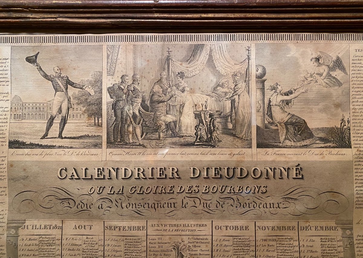 Gravure Calendrier Dieudonné Ou La Gloire Des Bourbons Dédié à Monseigneur Le Duc De Bordeaux.-photo-1