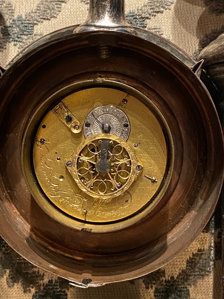 Rare Watch Holder - Pendulum In Silver Stamped Metal XIXth Charles X Period.-photo-7
