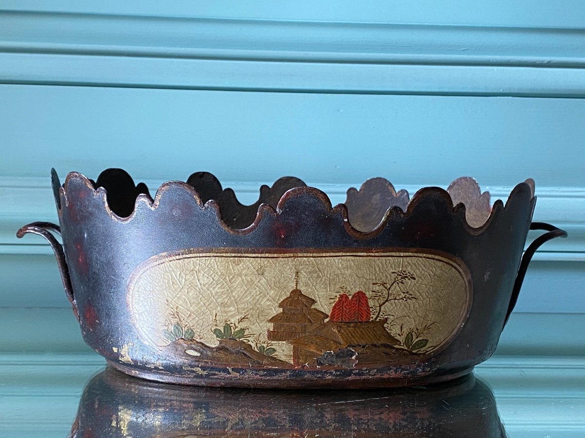Rare Suite Of Three Painted Tin Cooler, Chinese Decor XVIIIth Louis XVI Period.-photo-6