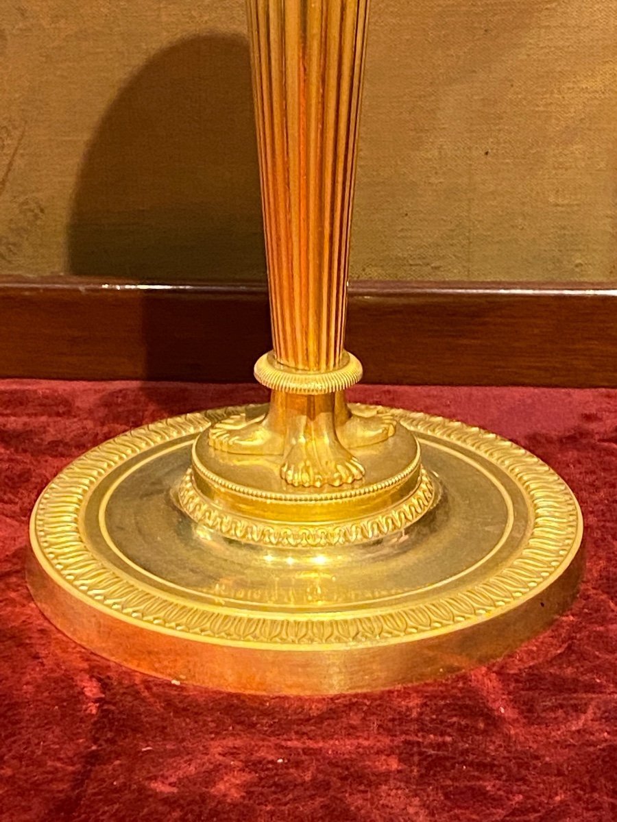 Beautiful Pair Of Gilt Bronze Candlesticks Decorated With Caryatids XIXth 1st Empire Period.-photo-4