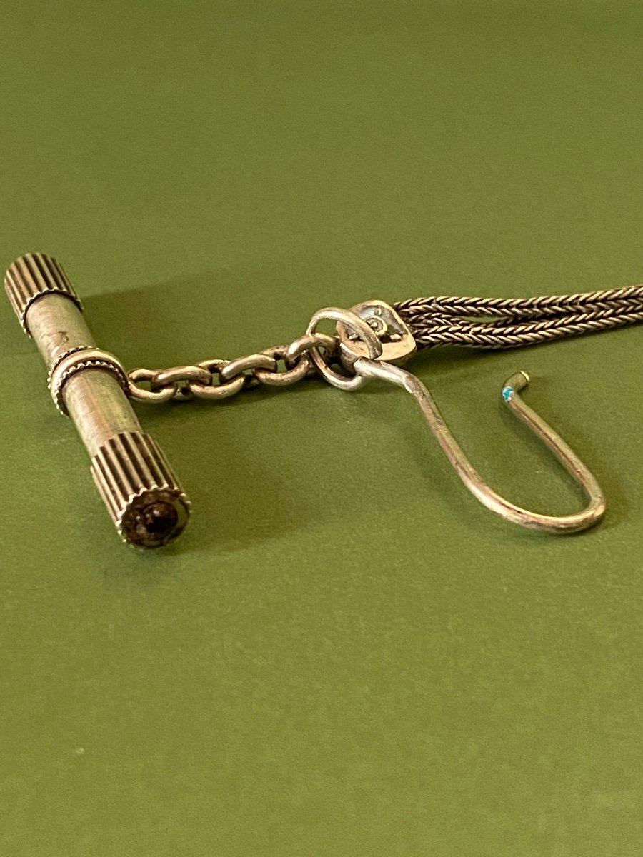 Watch Chain In Sterling Silver And Micromosaic XIXth Napoleon III Period.-photo-1