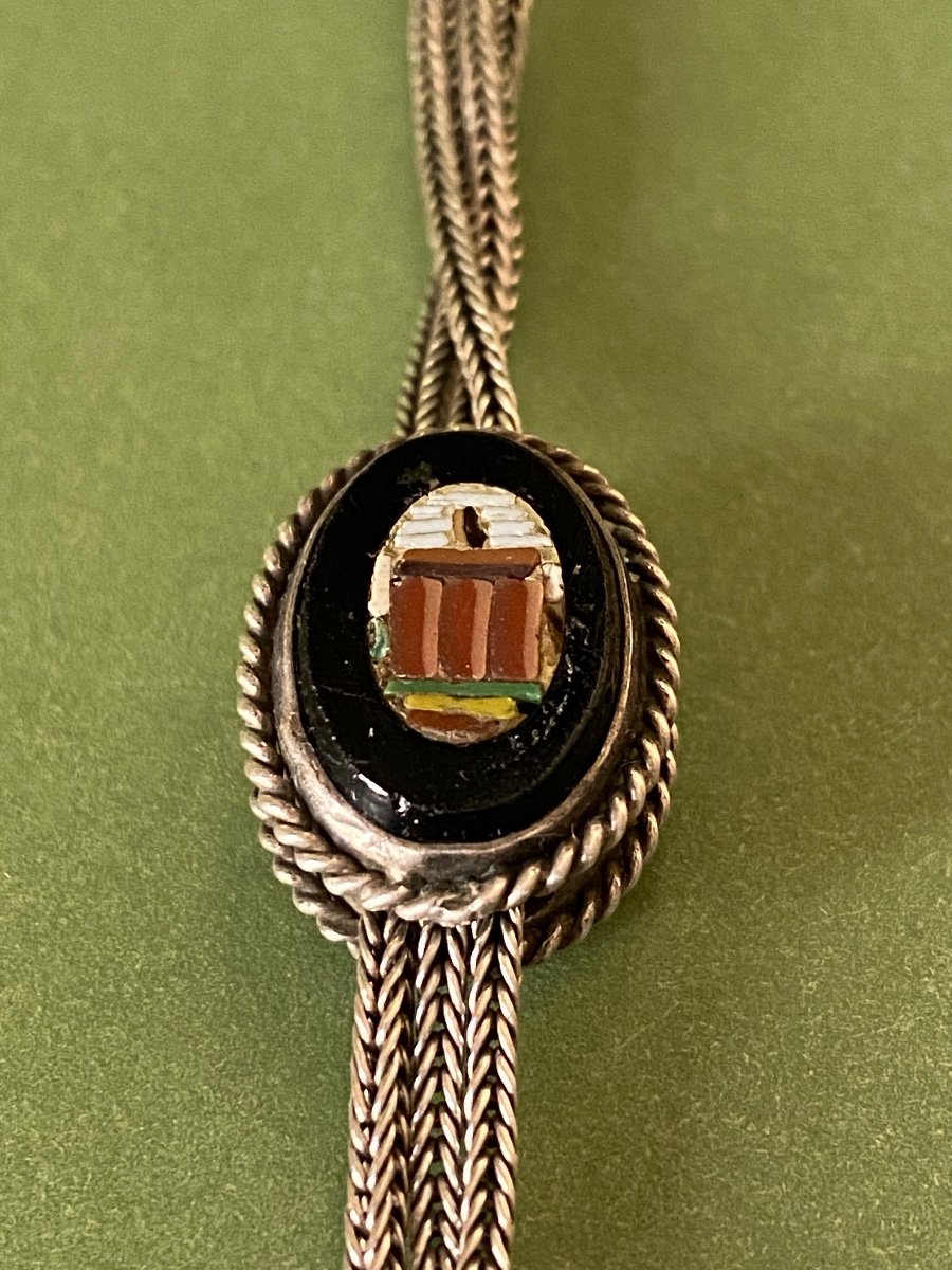 Watch Chain In Sterling Silver And Micromosaic XIXth Napoleon III Period.-photo-6