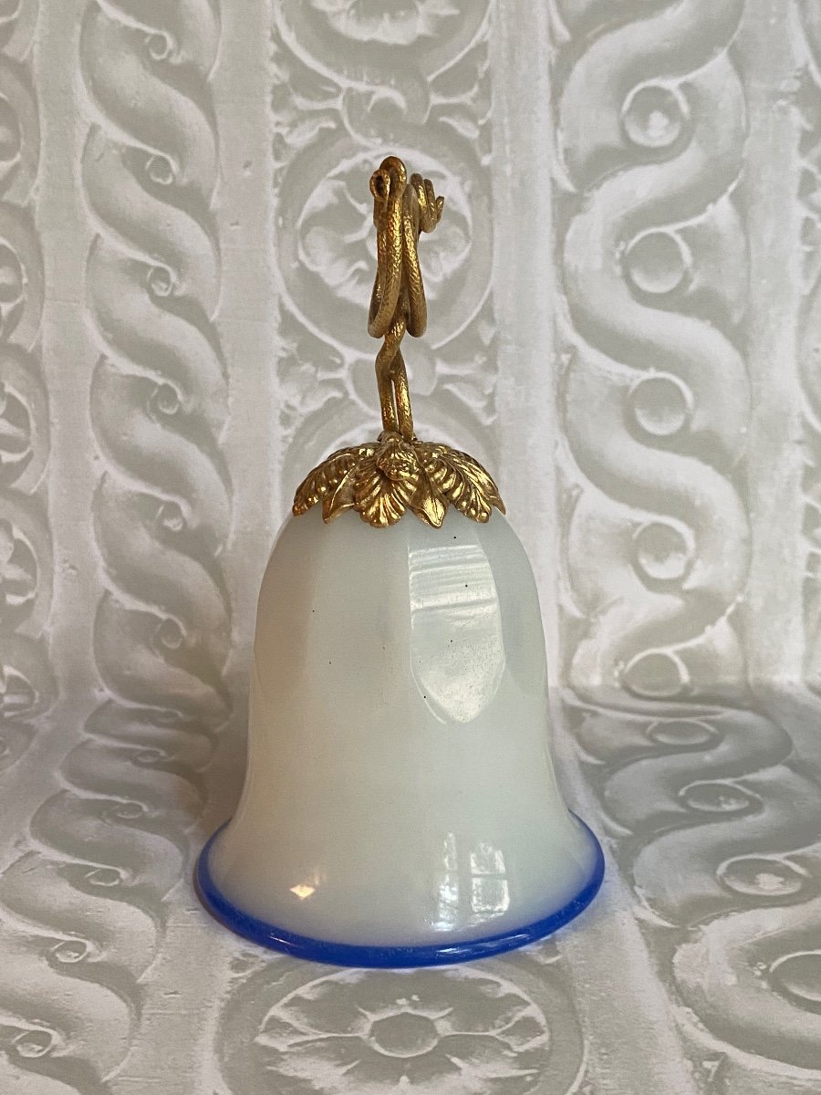 Table Bell In Bicolor Opaline And Gilded Bronze XIXth Louis Phillipe Period.-photo-4