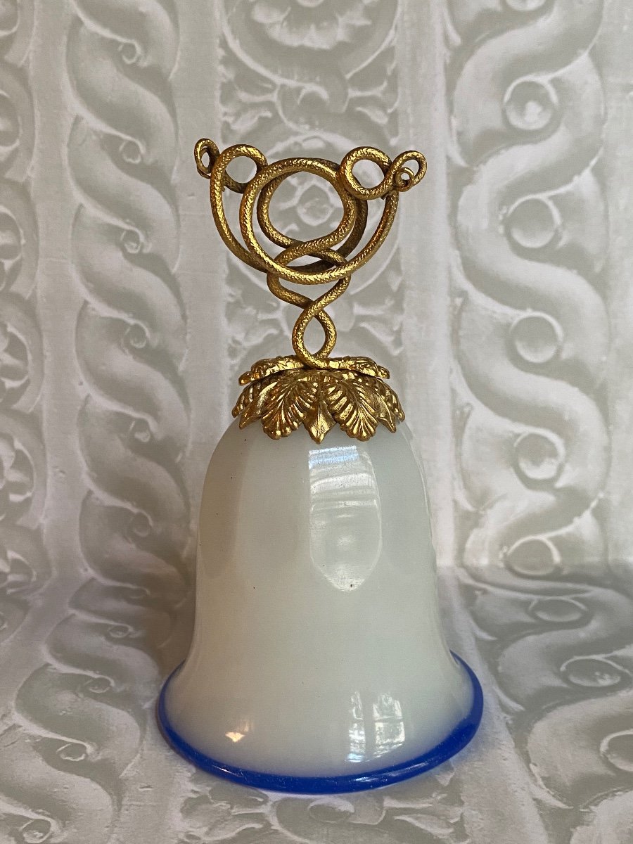 Table Bell In Bicolor Opaline And Gilded Bronze XIXth Louis Phillipe Period.