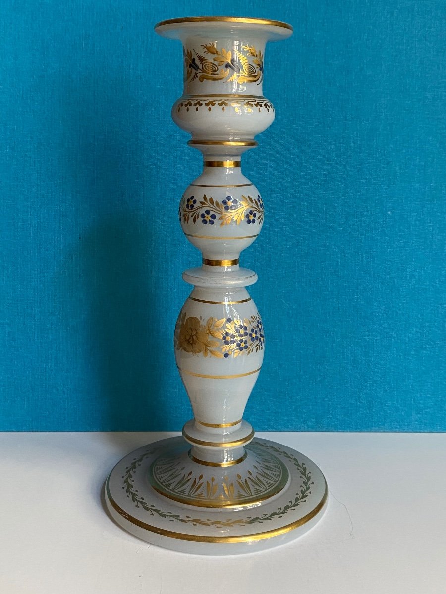 Rare Candlestick In Soapy Opaline Decor By Jean Baptiste Desvignes XIXth Charles X Period.-photo-4