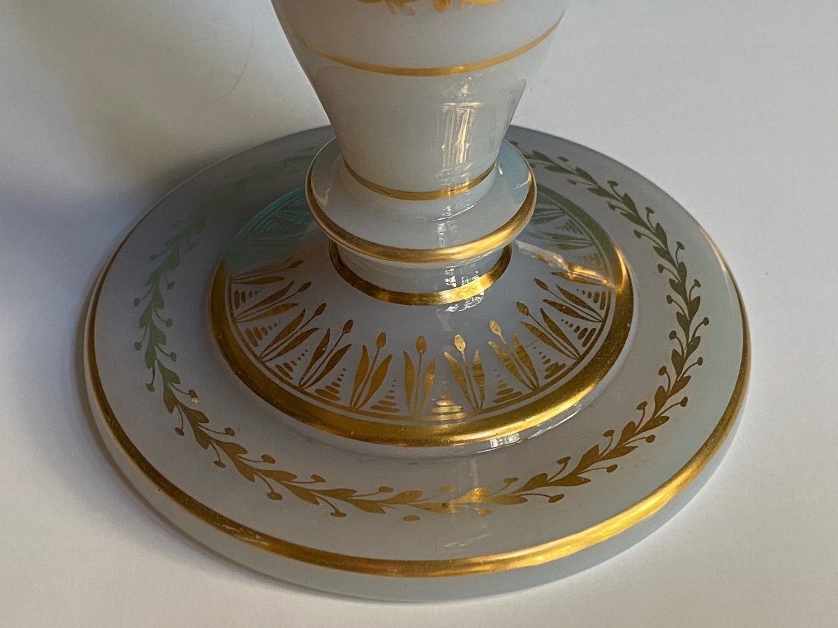 Rare Candlestick In Soapy Opaline Decor By Jean Baptiste Desvignes XIXth Charles X Period.-photo-2