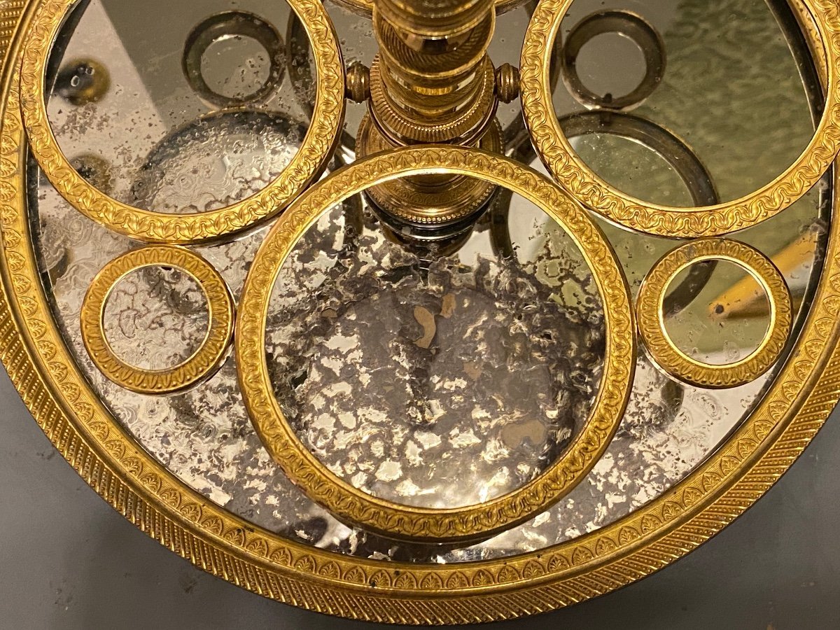 Alcohol Cabaret In Chiselled Gilt Bronze Mirror Background Four Crystal Flasks XIXth Charles X.-photo-5