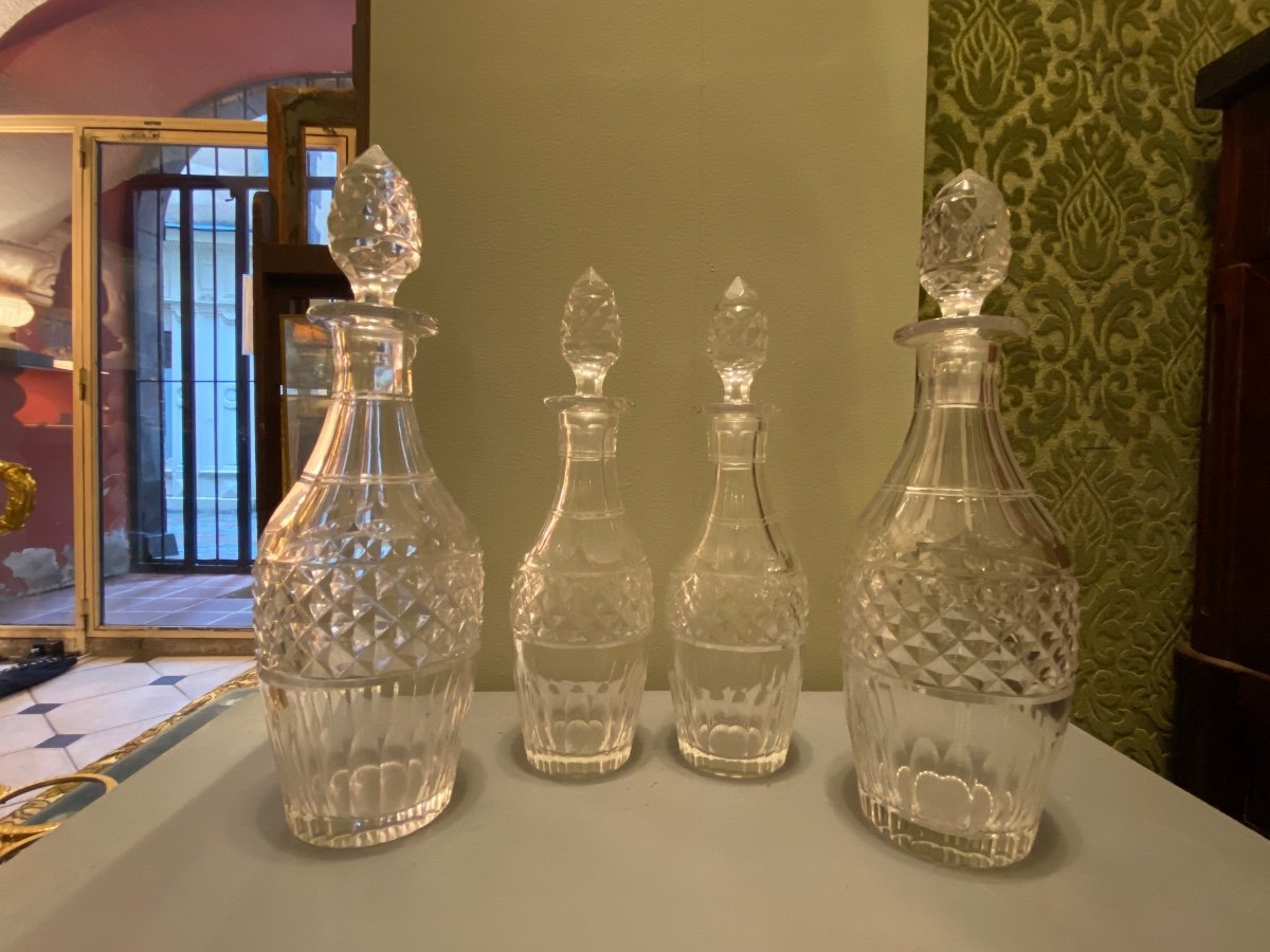 Alcohol Cabaret In Chiselled Gilt Bronze Mirror Background Four Crystal Flasks XIXth Charles X.-photo-7