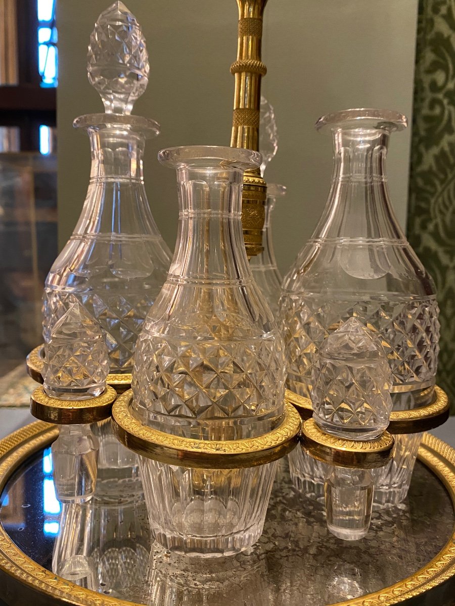 Alcohol Cabaret In Chiselled Gilt Bronze Mirror Background Four Crystal Flasks XIXth Charles X.-photo-8