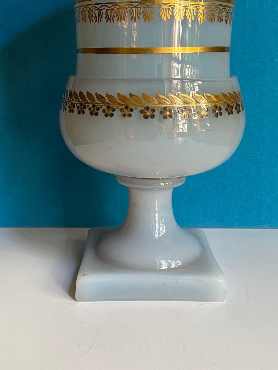 Rare Vase Forme Médicis En Opaline Savonneuse Décor De Jean Baptiste Desvignes XIXeme Charles X-photo-2
