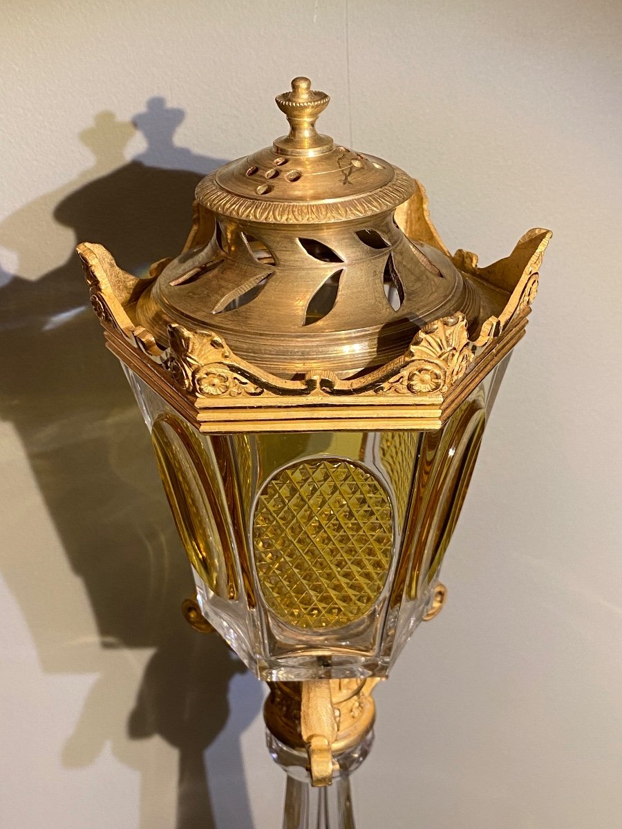Important And Rare Perfume Burner In Gilt Bronze Marble And Bicolor Crystal XIXth Circa 1830.-photo-4