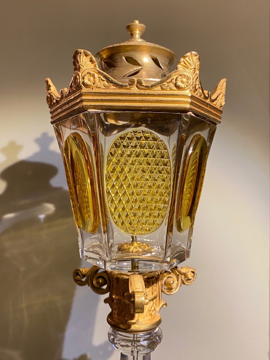 Important And Rare Perfume Burner In Gilt Bronze Marble And Bicolor Crystal XIXth Circa 1830.-photo-1