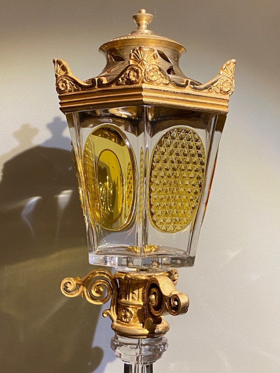 Important And Rare Perfume Burner In Gilt Bronze Marble And Bicolor Crystal XIXth Circa 1830.-photo-3