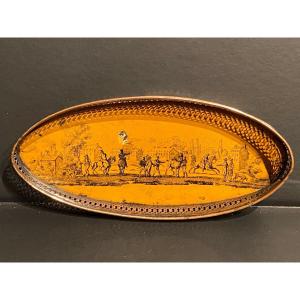 Mouchette Tray In Painted Sheet Decor Return From The Hunt XIXth Charles X Period.