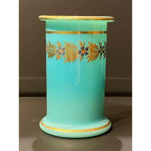 Rare Turquoise Blue Opaline Vase Roll Shape Decor Desvignes XIXth Charles X Period.