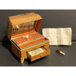 Rare Boîte à Mouches, coffret , nécessaire En Marqueterie De Paille XVIIIeme époque Louis XVI.