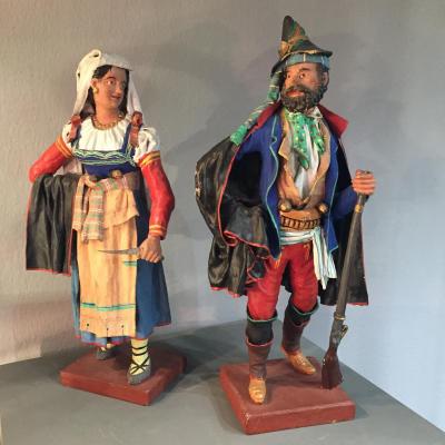 Pair Of Characters Paper Polychrome XIXth.
