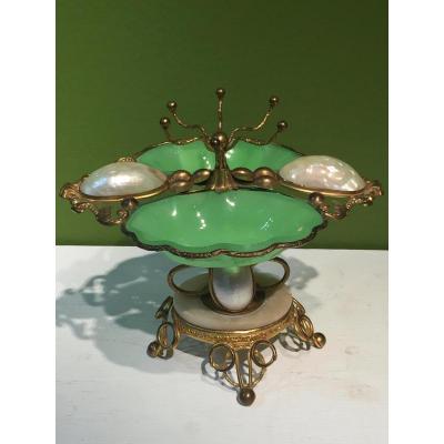 Rare Baguier Opaline Green XIXth Napoleon III.