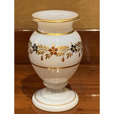 Small Vase In Opaline Soapy Decor Desvignes XIXth Charles X Period.