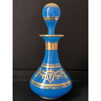 Important Blue Opaline Bottle Gold Decor Mid XIXth Napoleon III Period.