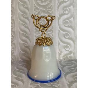 Table Bell In Bicolor Opaline And Gilded Bronze XIXth Louis Phillipe Period.