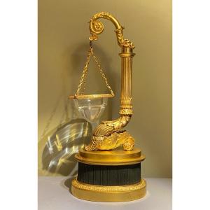 Night Light Oil Lamp In Gilt Bronze After The Antique Neoclassical XIXth Charles X.