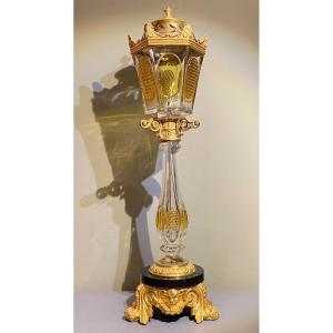 Important And Rare Perfume Burner In Gilt Bronze Marble And Bicolor Crystal XIXth Circa 1830.