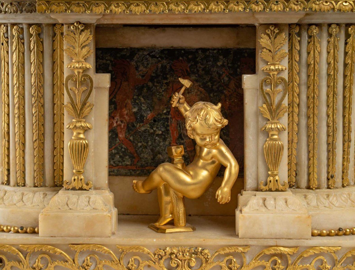 Louis XVI Period Clock In Bronze And White Marble-photo-2