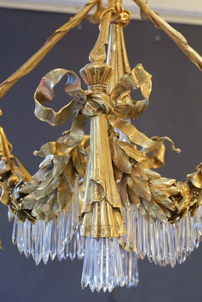 Lustre De Style Louis XVI En Bronze Et Cristal -photo-1
