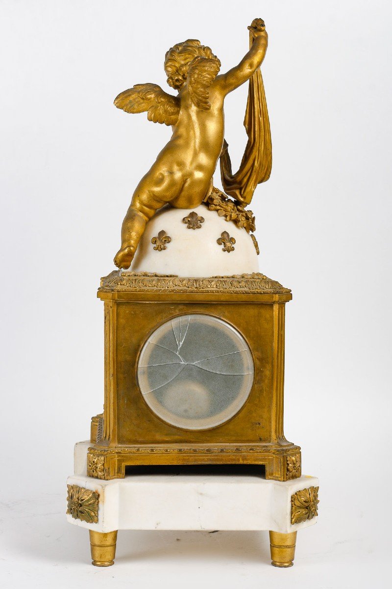 Pendule De Style Louis XVI En Bronze Doré Et Marbre Blanc-photo-2