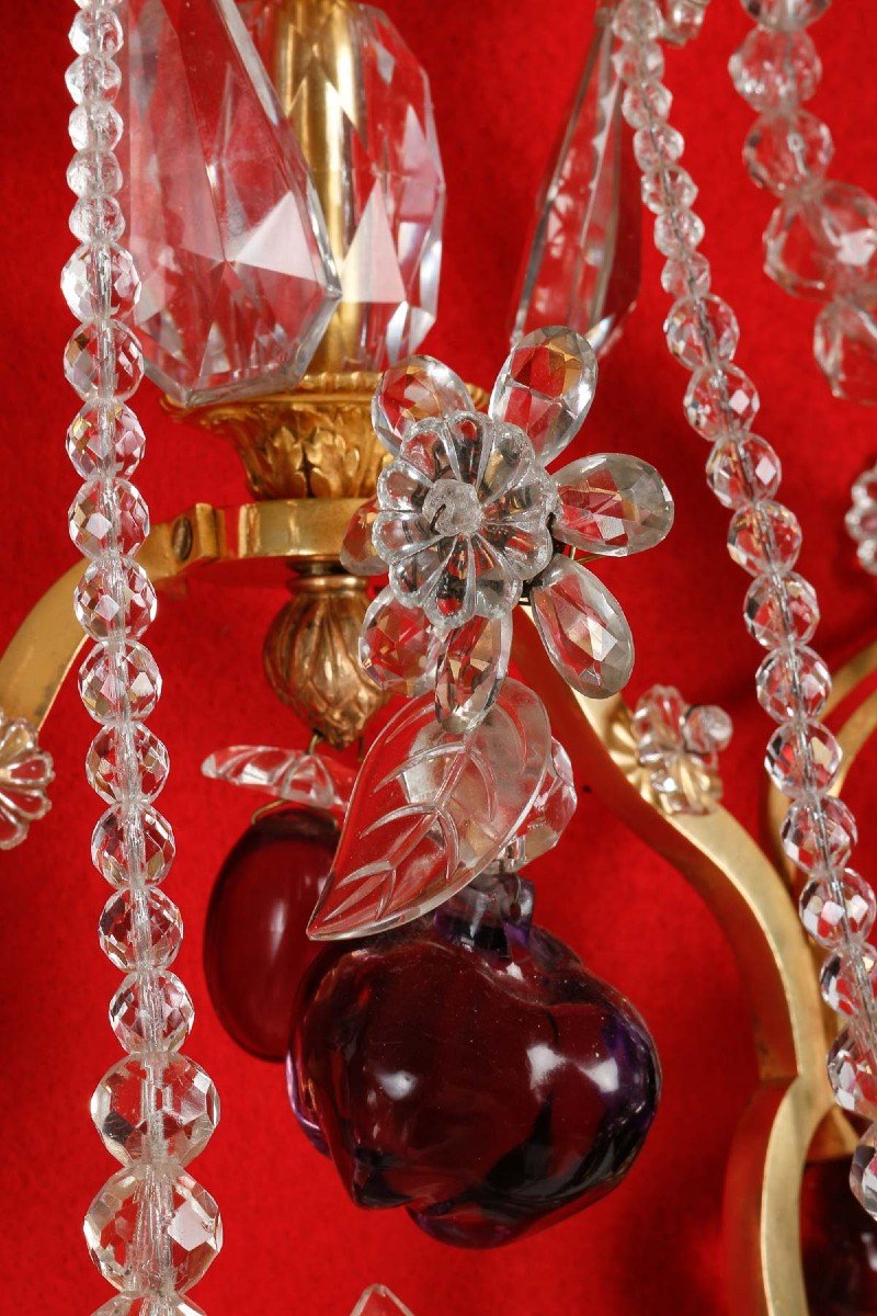 Important Pair Of Louis XVI Style Sconces In Bronze And Crystal-photo-1