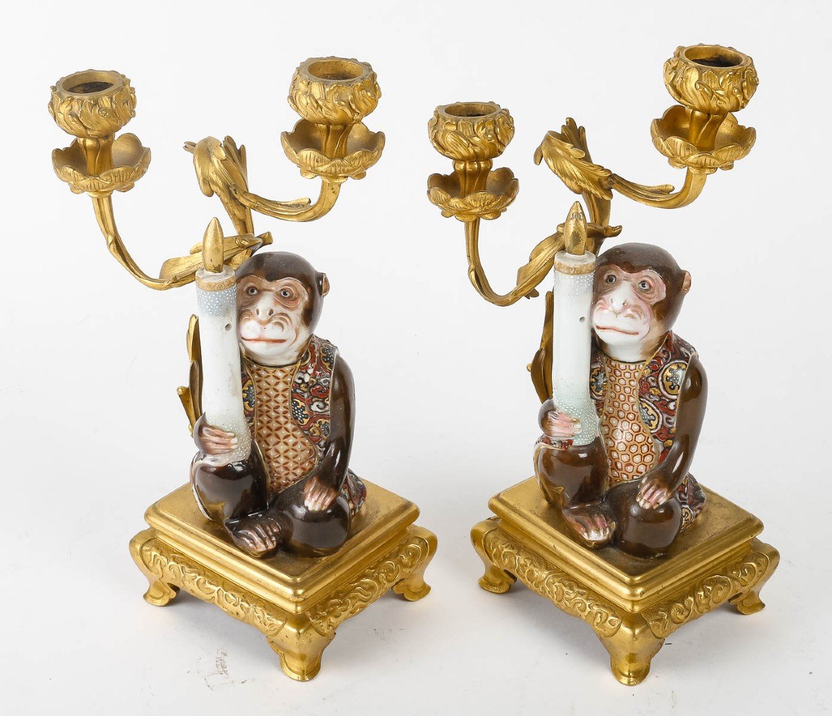 Pair Of Bronze And Porcelain Candelabres In The Japanese Taste-photo-2