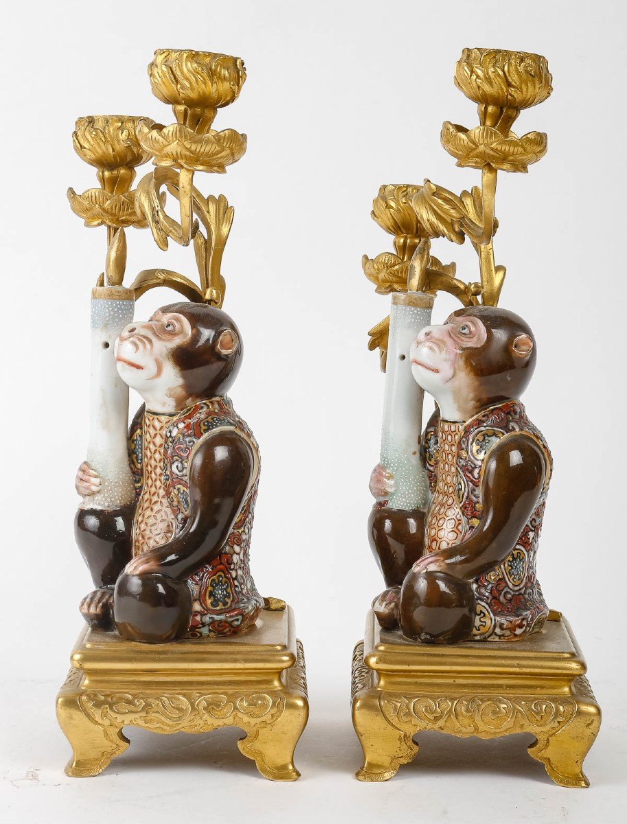 Pair Of Bronze And Porcelain Candelabres In The Japanese Taste-photo-3