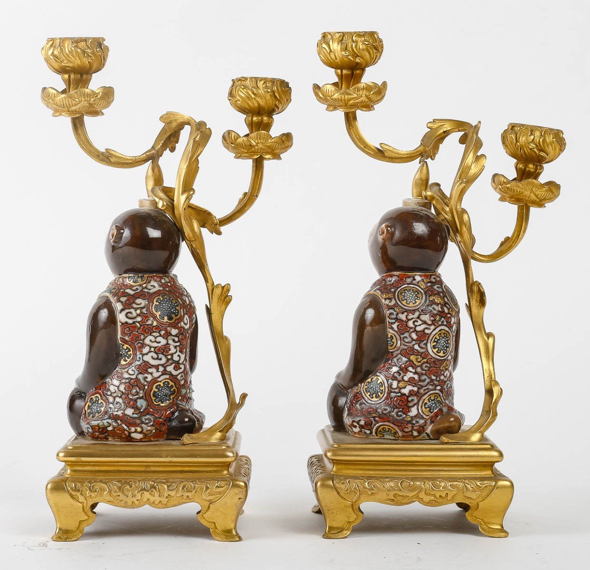 Pair Of Bronze And Porcelain Candelabres In The Japanese Taste-photo-5