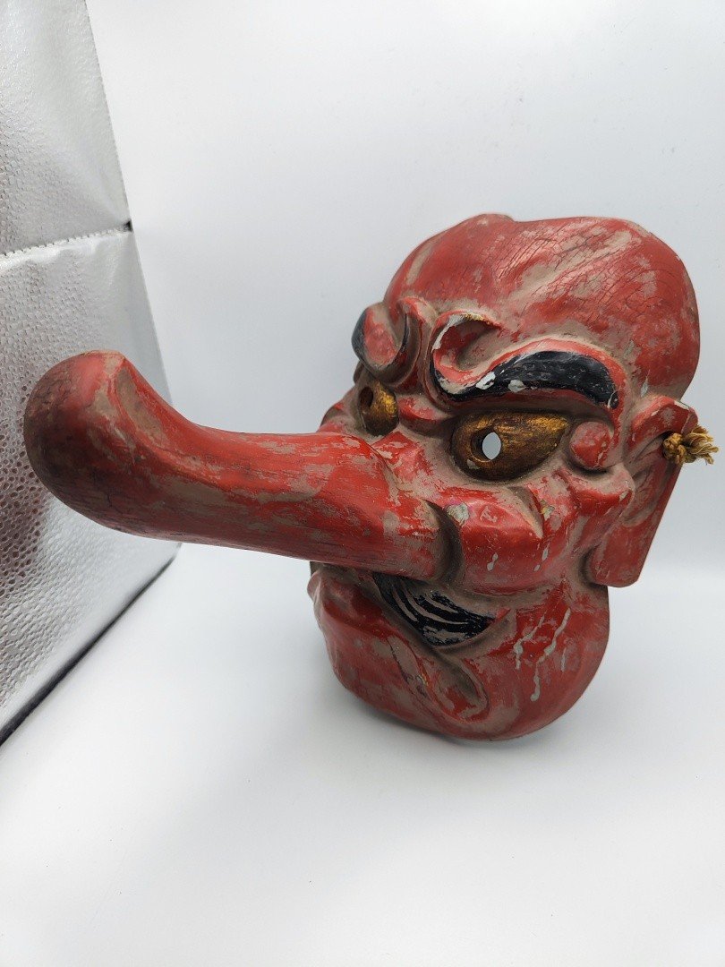 Masque Japonais Ancien époque Meiji -  Bitchu Noh Kagura  開運の備中神楽天狗面-photo-1