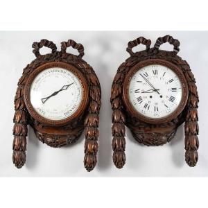 Pair Of Cartel Barometer/clock