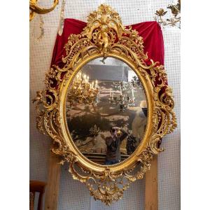 Napoleon III Mirror In Wood And Golden Stucco