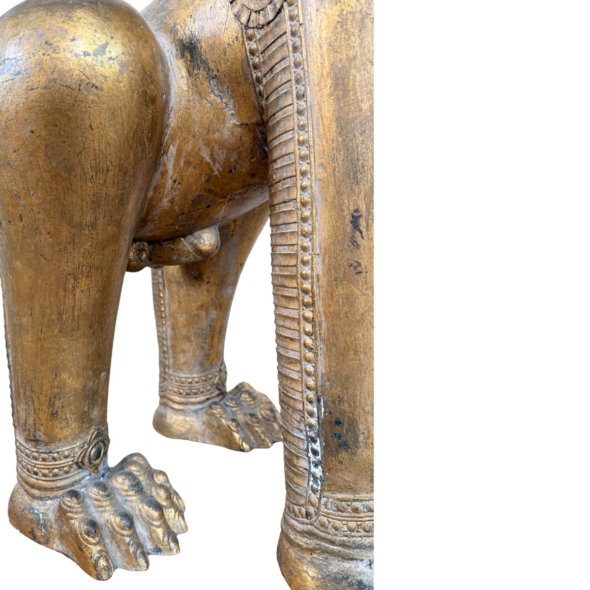 Paire monumentale de lions gardiens Singha en bronze doré – Siam, XVIIIe siècle-photo-7