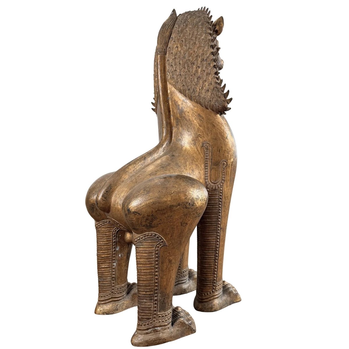 Paire monumentale de lions gardiens Singha en bronze doré – Siam, XVIIIe siècle-photo-1