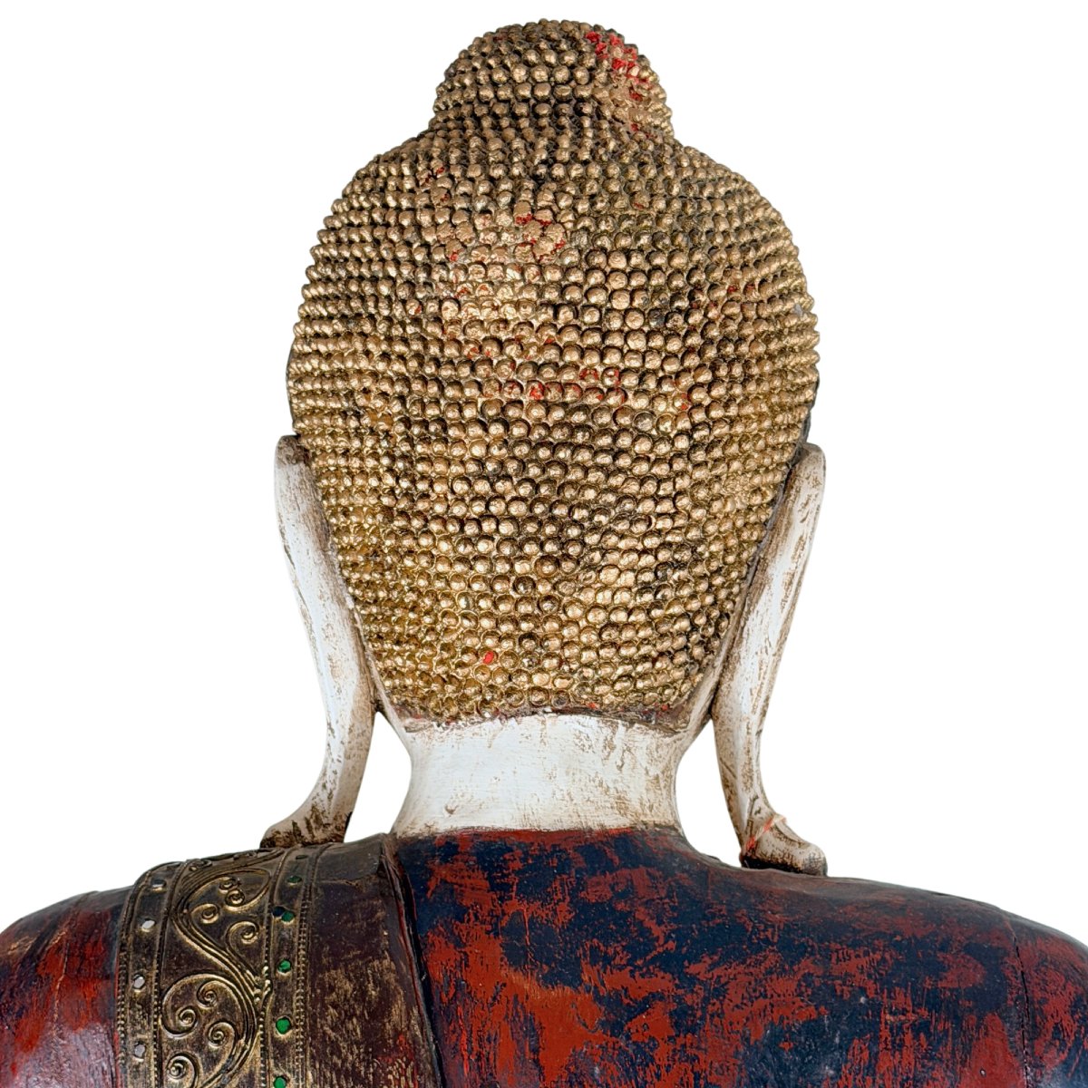 Burmese Buddha In The Mandalay Tradition – Lacquered Teak With Mirror Inlays, 19th Century-photo-4