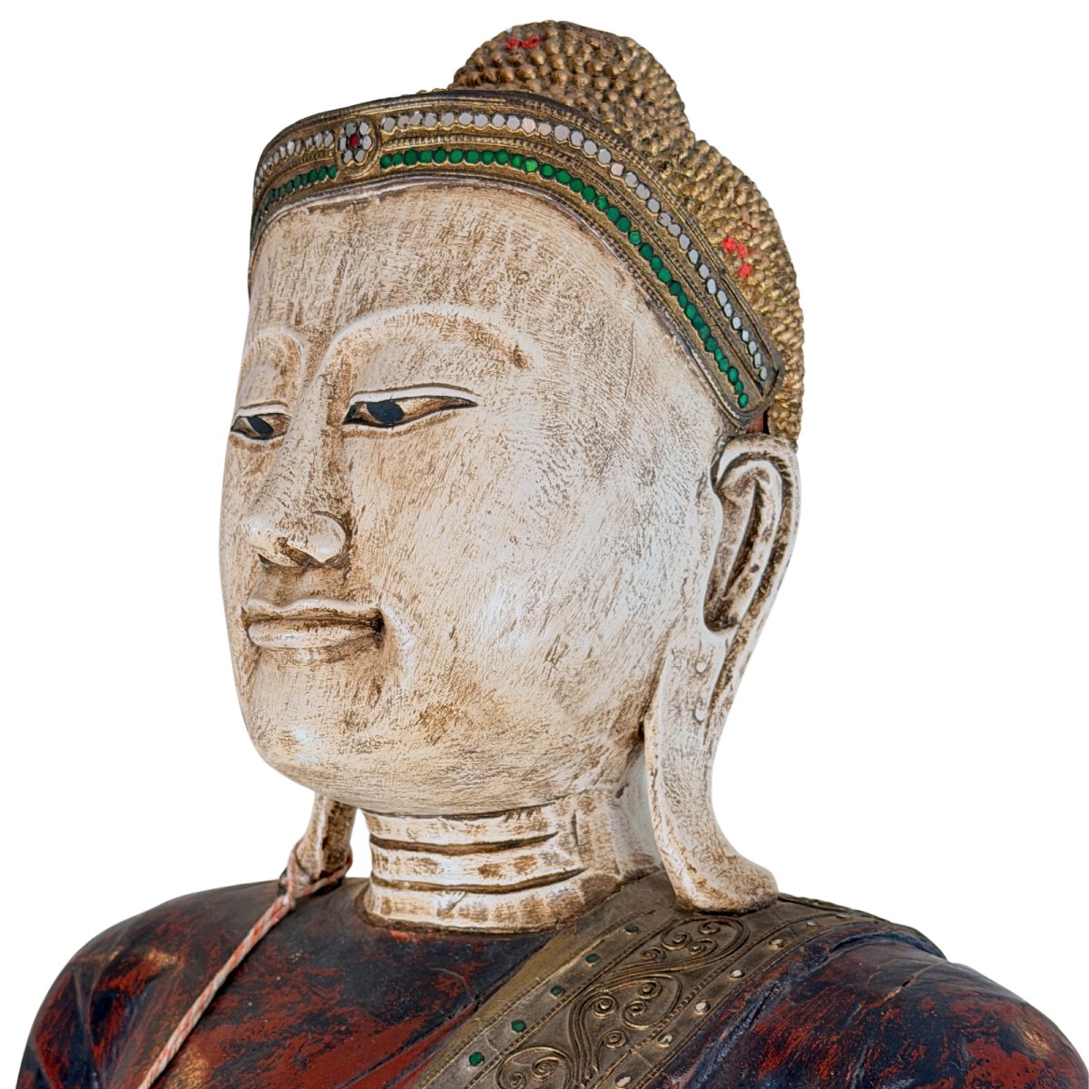 Burmese Buddha In The Mandalay Tradition – Lacquered Teak With Mirror Inlays, 19th Century-photo-2