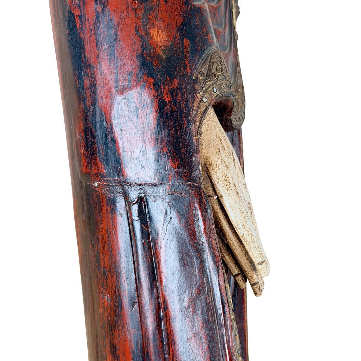 Burmese Buddha In The Mandalay Tradition – Lacquered Teak With Mirror Inlays, 19th Century-photo-4