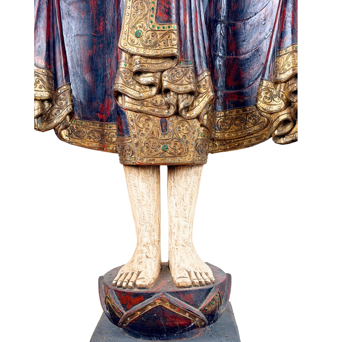 Burmese Buddha In The Mandalay Tradition – Lacquered Teak With Mirror Inlays, 19th Century-photo-5