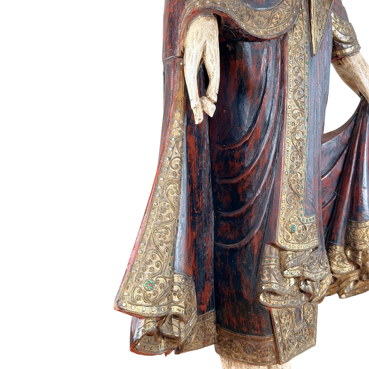 Burmese Buddha In The Mandalay Tradition – Lacquered Teak With Mirror Inlays, 19th Century-photo-7