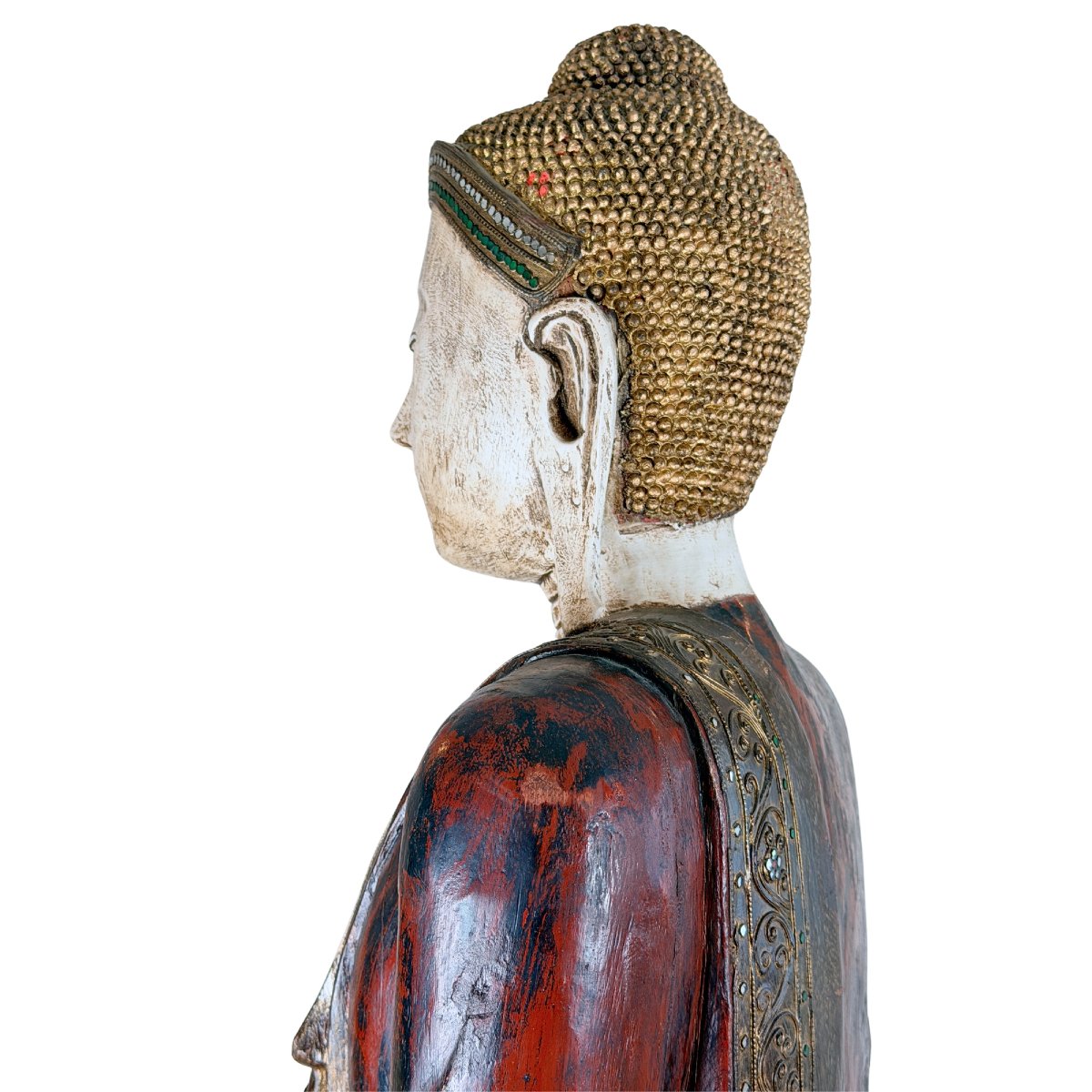 Burmese Buddha In The Mandalay Tradition – Lacquered Teak With Mirror Inlays, 19th Century-photo-8